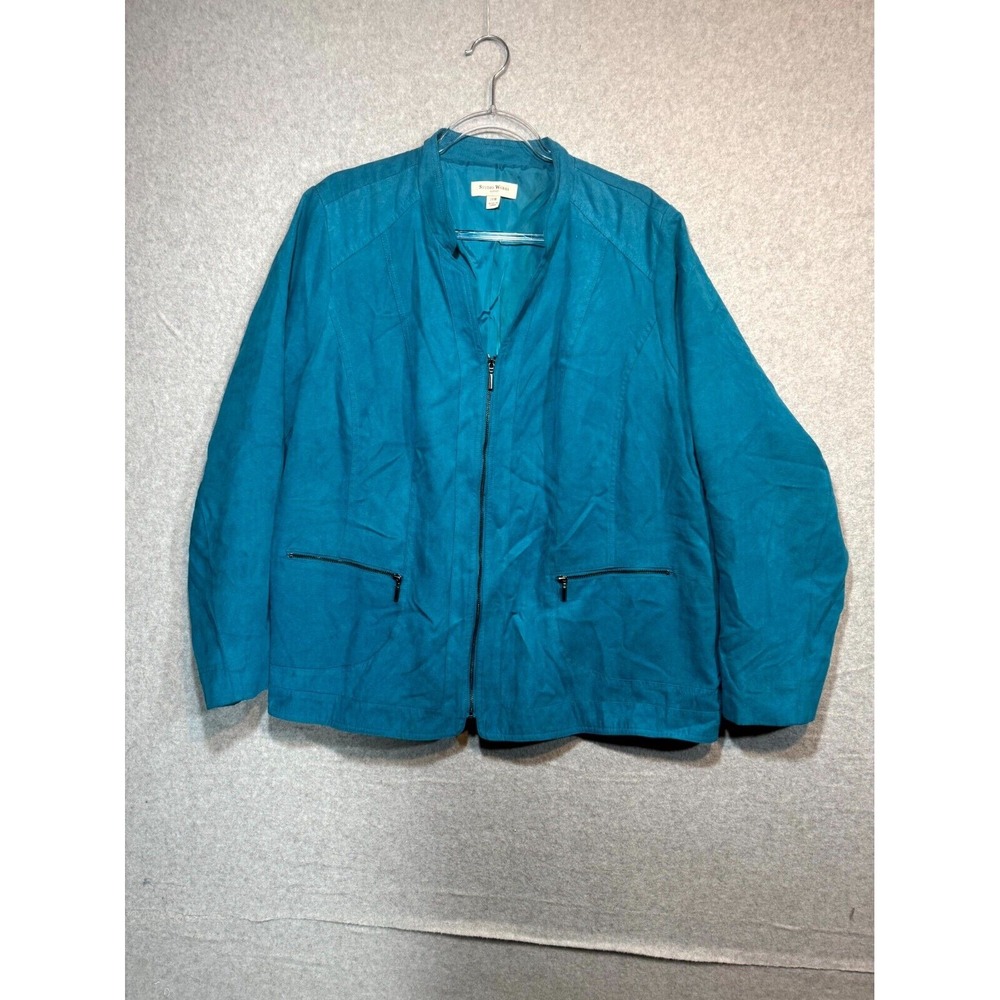 Studio Works Faux Suede Zip Front Jacket Casual Pocket Womens Turquoise Size 20W